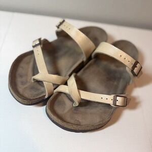 Birkenstock Mayari Birko Flor Pearl Ivory Sandals Crisscross Sz 38 Women's US 7